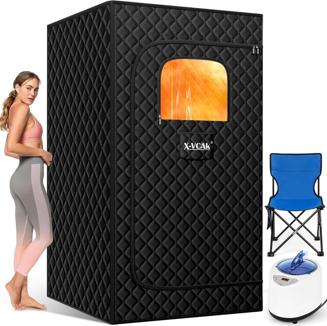 X-Vcak Upgraded Portable Sauna for HomeRelaxation, Steam Sauna for Home with Steamer, Remote Control, Folding Chair, 9 Levels