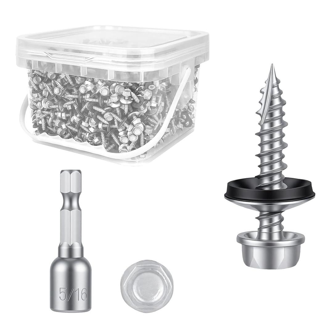 Kryonix Metal Roofing Screws #10 x 1 Inch, 1000pcs Hex Head Self-Drilling Sheet Metal Screws with EPDM Rubber Washer, Rust-Resistant Coating Screws for Metal Roof Panels, Wood Siding, Pole Barns
