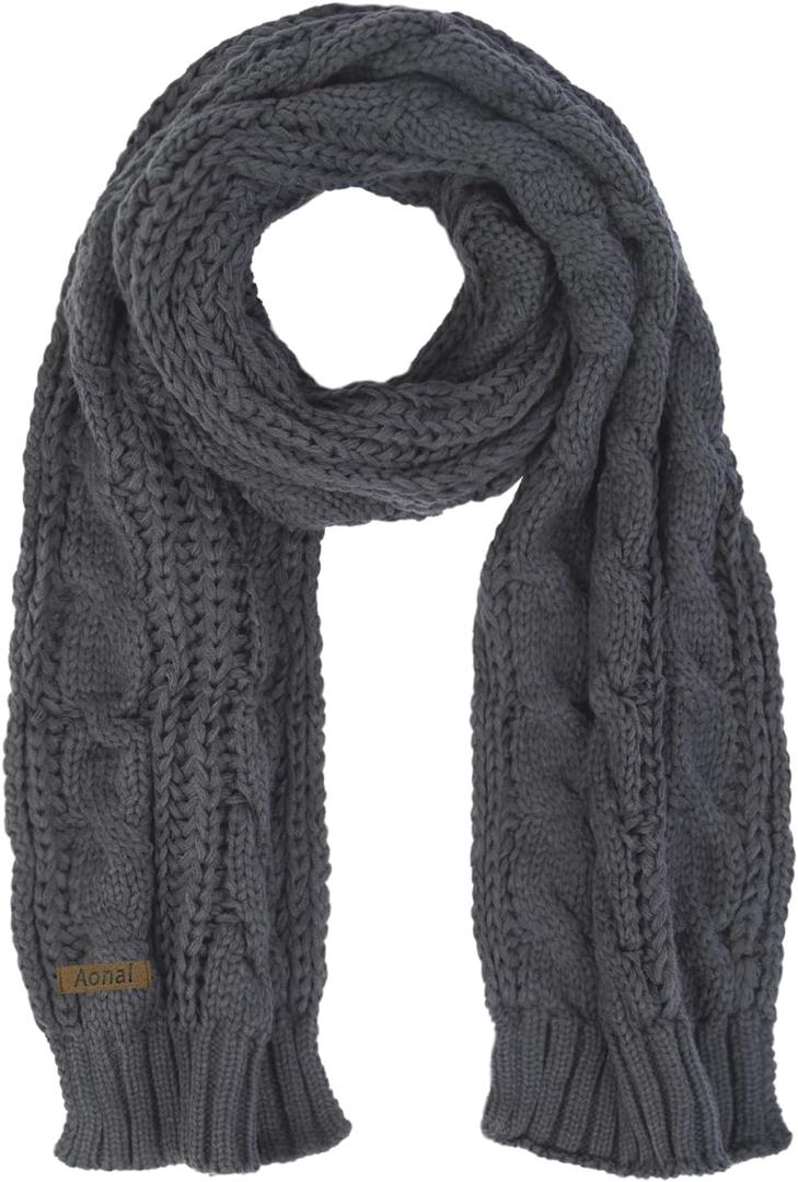 Aonal Womens Winter Scarf Cold Weather Thick Warm Cable Knit Wraps Chunky Large Soft Long Scarves (Dark Grey)