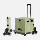 Folding Utility Cart Portable Rolling Crate Handcart Shopping Trolley Collapsible Tool Box, with Lid, Basket on 4 Rotate Wheels, for Grocery, Office, Luggage, Teacher-Green