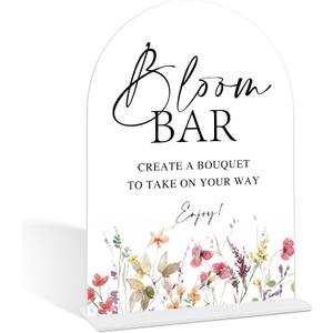 Flower Bloom Bar Sign, Flower Bar Supplies, Bridal Shower Decor, Wedding Reception Decorations, Bridal Shower Centerpieces for Tables, Engagement Party Decor, Arch Acrylic Wedding Sign With Base-23