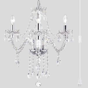 Plug-in 3 Light Crystal Hanging Pendant Lights Acrylic Chandelier with Clear Cord & On/Off Switch H19 D19 for Kitchen Island Girls' Room Dining Area Laundry Pavilion.