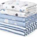 GLLQUEN BABY Receiving Blanket Boy Cotton Muslin Swaddle Blankets Girl Newborn Squares Breathable & Soft Thin Baby Blankets Cloths Double Absorbent Infant Swaddling Wrap - 6 Pack (Blue Astronaut)
