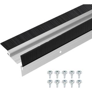 Door Brush Bottom Sweep-2 Pack Weather Stripping with 0.79 Inch Black Nylon Brush Fits for Exterior Doors and Industrial Use-1.1" Wide x 35.46" Long Aluminum Alloy Base-Silver