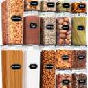 PRAKI Airtight Food Storage Containers Set, 16 Pcs BPA Free Plastic Dry Food Canisters for Kitchen Pantry Organization and Storage Ideal for Cereal, Flour & Sugar - Labels, Marker(Black)