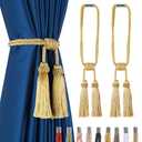 Fenghuangwu Magnetic Curtain Tiebacks 2 Pack Tassel Curtain Tieback Modern Handmade Tie Backs,Decorative Tassel Holdback for Draperies,Window Decor（Gold）