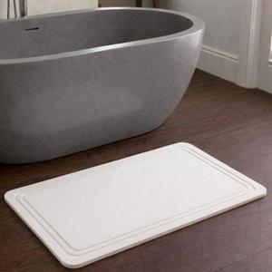 Stone Bath Mat Diatomaceous Earth Quick Drying Non-Slip Bathroom Mat Absorbent Diatomite Shower Mat, Durable & Easy to Clean, Modern, 23.6" x 15.3", (White - Linea), 1'3" x 1'11"