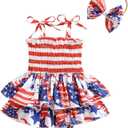 Noubeau Toddler Baby Girl 4th of July Dresses Independence Day Outfit Kid American Flag Stars Stripes Patriotic Dress Clothes