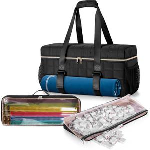 Teamoy 3 Pcs Empty Mahjong Bag, American Mahjong Set Bag with Tiles Bag and Racks & Pushers Bag, Mahjong Tile Set Bag with Game Mat Magic Tape, Black