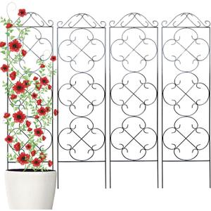 Thealyn Garden Trellis for Climbing Plants, 4 Pack 48" x 12.5" Metal Trellis for Potted Plants, Rust-Resistant Plant Support for Indoor Outdoor Use, for Ivy Clematis Vines Flowers, Black