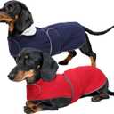 Geyecete 2 Pack Dachshund Coat Warm Thermal Quilted Dachshund Clothes,Dog Winter Coat with Warm Fleece Lining, Outdoor Dog Apparel-M-Red/Blue