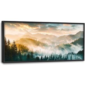 Quorin Mountain Large Wall Art Foggy Forest Landscape Pictures Sunrise Wall Decor Nature Scenery Canvas Print Painting Artwork for Bathroom Living Room Bedroom 60L x 30W
