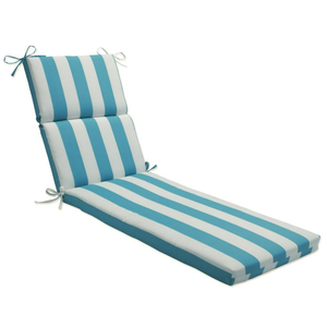 Pillow Perfect Stripe Indoor/Outdoor Split Back Chaise Lounge Cushion with Ties, Plush Fiber Fill, Weather, and Fade Resistant, 72.5" x 21", Blue/White Cabana Stripe, 1 Count