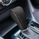Leather Car Gear Shift Cover, Anti-Slip Dust Waterproof Gear Shifter Stick Protector, Soft Breathable Universal Automotive Shift Knob Decoration Accessories, Fit Car, SUV, Truck (Black)