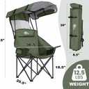 Bolosy Oversized Camping Chair with Canopy Shade Beach Chair with Umbrella | Portable Lawn Chair for Adults with Cup Holder & Pocket, Folding Chair for Fishing Camp Outdoor Sport, Support 400 LBS, Green, 1 PACK