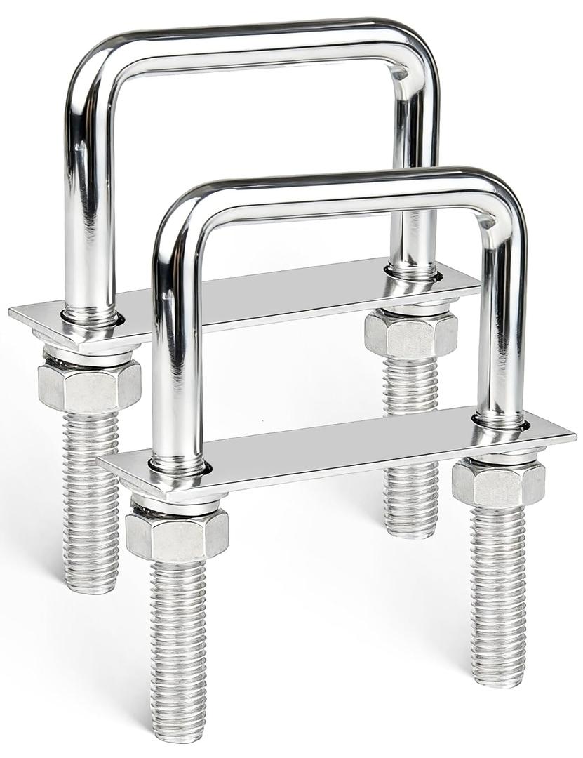 Anina 2 Set Square U Bolts 3-1/16" W X 4-1/2" L X M12 Thread with Frame Plates, Nuts and Washers Stainless Steel U Clamp Bolts for Trailer, Ski Boat, Tube, Sailboat