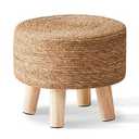 Cpintltr Foot Stool Natural Seagrass Hand Weave Poufs Round Ottoman for Couch Desk Soft Step Stool Padded Foot Rest with Non-Skid Pine Legs for Hallway Office Lounge Natural