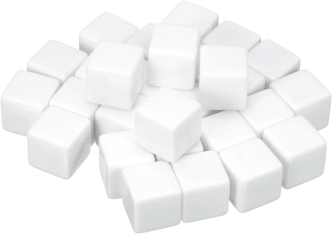 uxcell 20Pcs Acrylic Blank Dice, 20mm/0.79" Acrylic Six Sided Blank White Dice Blocks with Smoothed Surface for Board Games Party Fun