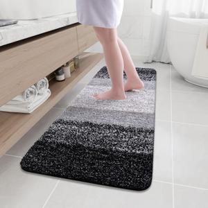 Arotive Microfiber Bathroom Rugs, Shaggy Soft and Absorbent Bath Rug, Non-Slip, Thick Plush Machine Washable Dry Bath Mats for Bathroom, Tub and Shower, 59x20, Black, Rectangular