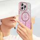 for iPhone 15 Pro case, Compatible with MagSafe, Luxury Plating Heart Pattern Design, Full Camera Lens Protector Soft TPU Protective Phone Case for Women Girls 6.1" (Pink)