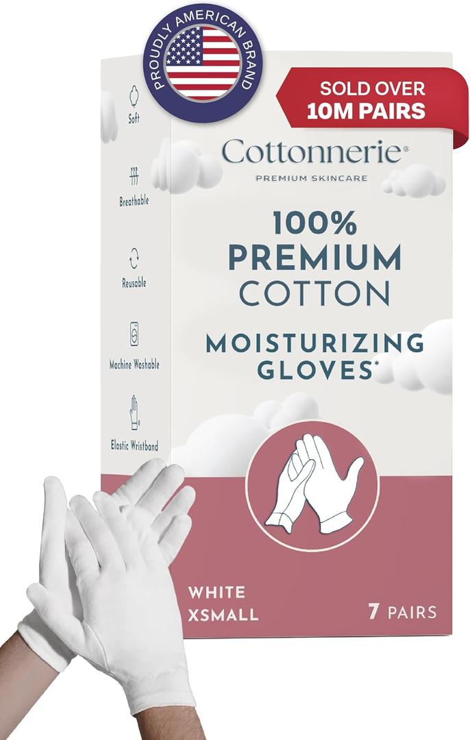Cotton Gloves for Dry Hands Sleeping, Moisturizing Gloves Overnight, Hand Moisturizer Gloves, Moisture Gloves for Dry Hands Overnight, Sleeping Gloves, Eczema Gloves, XSmall 7 Pair