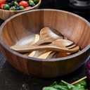SullyHÔME 12" Acacia Wood Salad Bowl with Serving Spoons