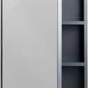 16x24 Inch Bathroom Medicine Cabinet with Mirror, Small Farmhouse Surface Cabinet with Soft-Close Hinges, Rounded Corner Aluminum Metal Vanity Frame & Glass, with 2 Toothbrush Holders (Grey)