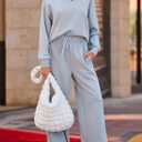 EVALESS Two Piece Sets for Women Lounge Sets Casual V Neck Sweatshirt and Wide Leg Sweatpants Matching Sets Women Clothing (Blue, L)
