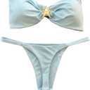 WDIRARA Women's 2 Piece Strapless Swimsuit Brazilian Thong Bikini Set Metal Starfish Bandeau Bathing Suit S