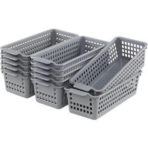 Yuright 12 Pack Narrow Baskets for Storage, Grey Small Plastic Storage Baskets, Grey 