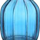 Blue Glass Vase for Flowers Bud Tall Glass Vases,H-8.0" Simple Striped Design for Home Floor Decor,Farmhouse Decor, Centerpiece Coffee Table Decorations (Blue 8.0IN)