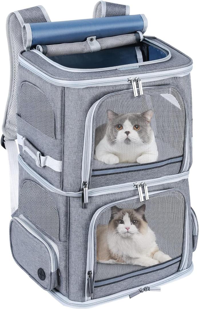 Double Cat Carrier for 2 Cats,Dog Backpack Carrier for Medium Dogs,Double Compartment Pet Carrier Backpack for Dual Pets,for Outdoor Traveling/Stroll and Picnic (Grey)