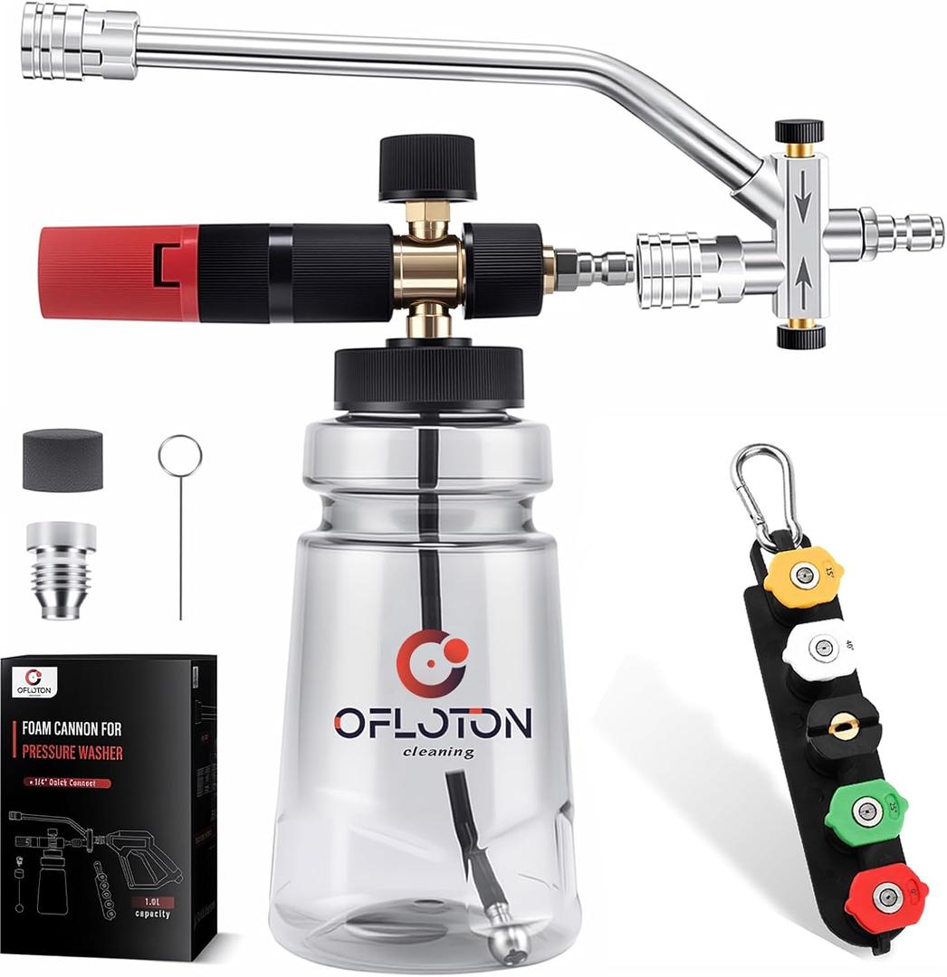 Foam Cannon for Pressure Washer, with Foam Cannon Dual Connector, Double Tip Attachment for Pressure Washer Soap Cannon, 5 Power Washer Nozzle Tips, 1/4 Quick Connect, 4000 PSI Foam Sprayer