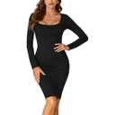 Women's Sexy Long Sleeve Bodycon Ruched Cocktail Party Midi Dresses, S