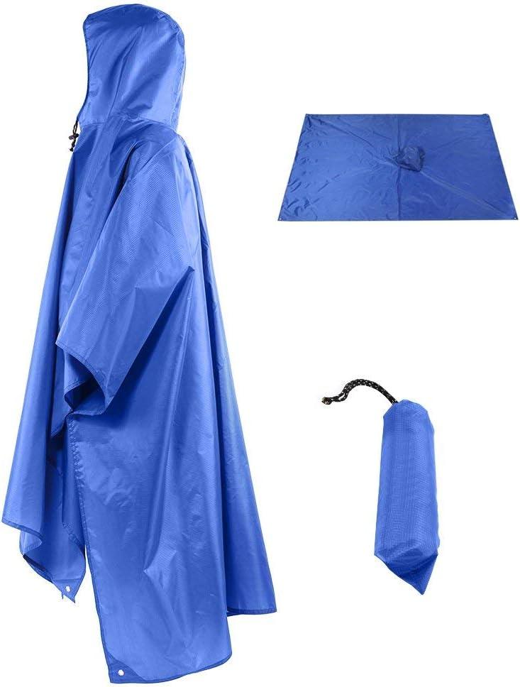 Waterproof Rain Poncho Lightweight Reusable Hiking Hooded Coat Jacke, 2 XL