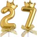 27th 72nd Birthday Candles, Gold 72 27 Year Old Number Birthday Candles, Happy Birthday Party Cake Topper Decoration Gifts for Women Men