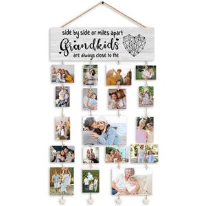 Mother s Day Gifts for Women,Grandma Gifts for Grandmother Present from Granddaughter and Grandson, Clips and Twine for Photo Hanging, Grandkids Photo Frame for Living Room Bedroom