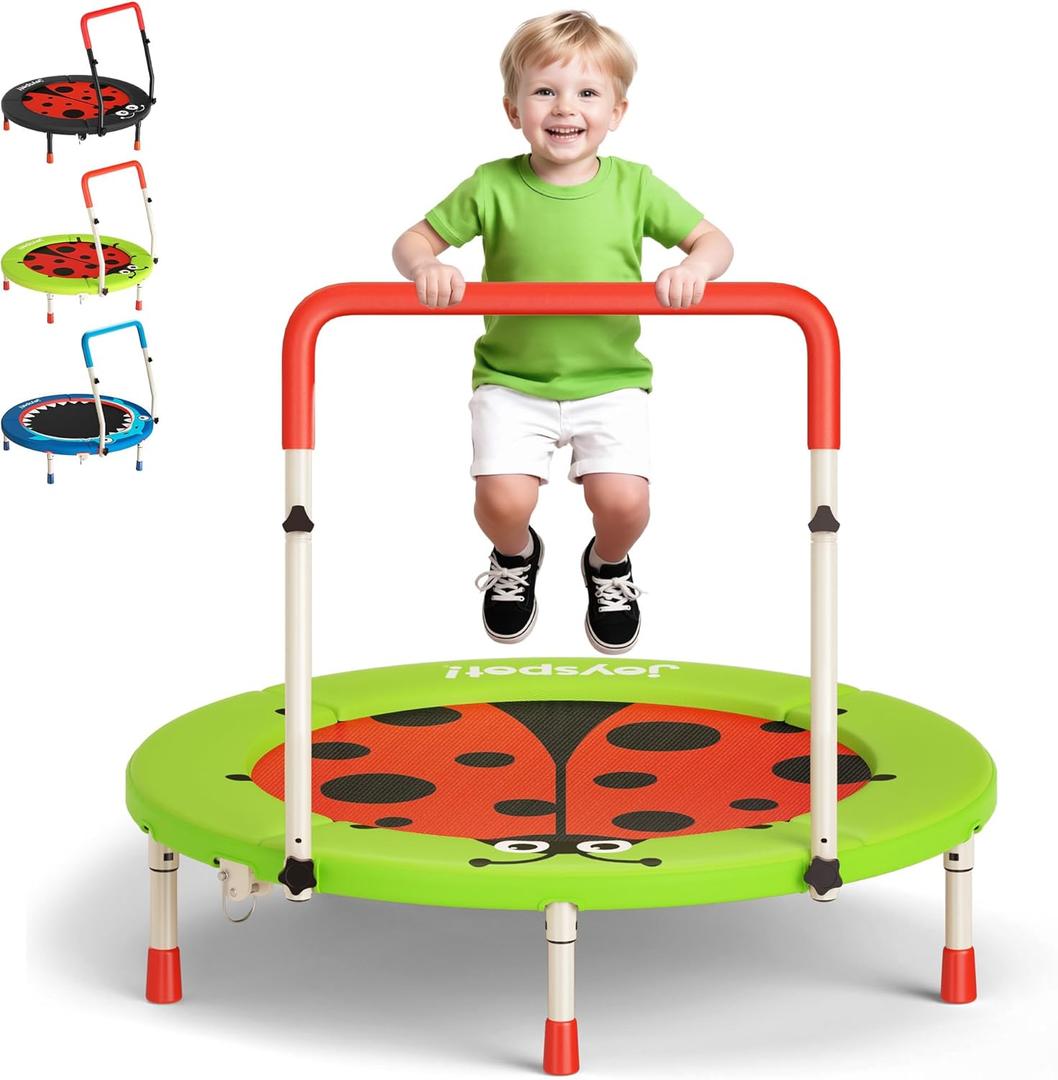 Premium 3FT Foldable Toddler Trampoline for Kids Ages 3-6, 36 Inch ASTM Certified Mini Trampoline with Adjustable Handle, 100 lbs Capacity, Quiet Elastic Bands, Safe for Indoor Outdoor Use