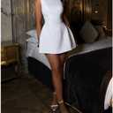 ABYOVRT Women Sexy Backless Mini Dress Sleeveless Open Back A Line Formal College Graduation Dress (White, S)