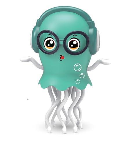 Qxbuhe Dancing Octopus Toy,Smart Tentacle Explorer,Crawling Dancing Automatic Obstacle Sensor Toys,Electric Crawling Octopus with LED Lights & Music (Green Jellyfish)