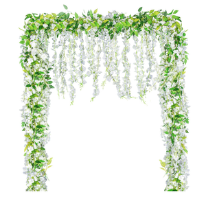 2 Pcs Artificial Wisteria Hanging Flowers - MAQIHAN 6.23 Ft Wisteria Hanging Flowers Garland Fake Flower Vines White Floral Garland for Home Outdoors Fairy Garden Tea Party Wedding Arch Flower Decor