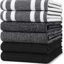 Homaxy Premium Kitchen Towels(18x 28, 6 Pack), Large Cotton 380 GSM Kitchen Hand Towels, Soft and Absorbent Terry Dish Towels, Multipurpose Tea Towel Set with Hanging Loop, Black