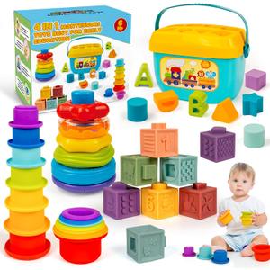 Montessori Baby Toys for Ages 618 Months with Sensory Shape Sorter Matching Game Toy Stacking Ring Soft Building Blocks Developmental Learning Toys for Toddlers 1+ Year Old