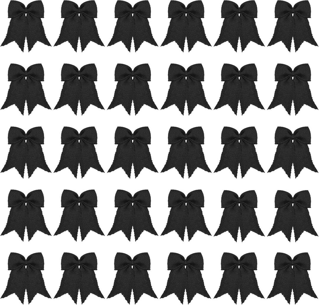 Syhood 30 Pcs Burlap Bows Christmas Knot Handmade Ribbon Natural Rustic Burlap Bows Wreath Decorative Bowknot Ornaments for Christmas Tree Home Decoration Festival Party Supplies(Black)