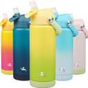 Insulated Water Bottle with Straw Lid,18 oz Stainless Steel Vacuum Metal Bottle with Silicone Handle,Lime