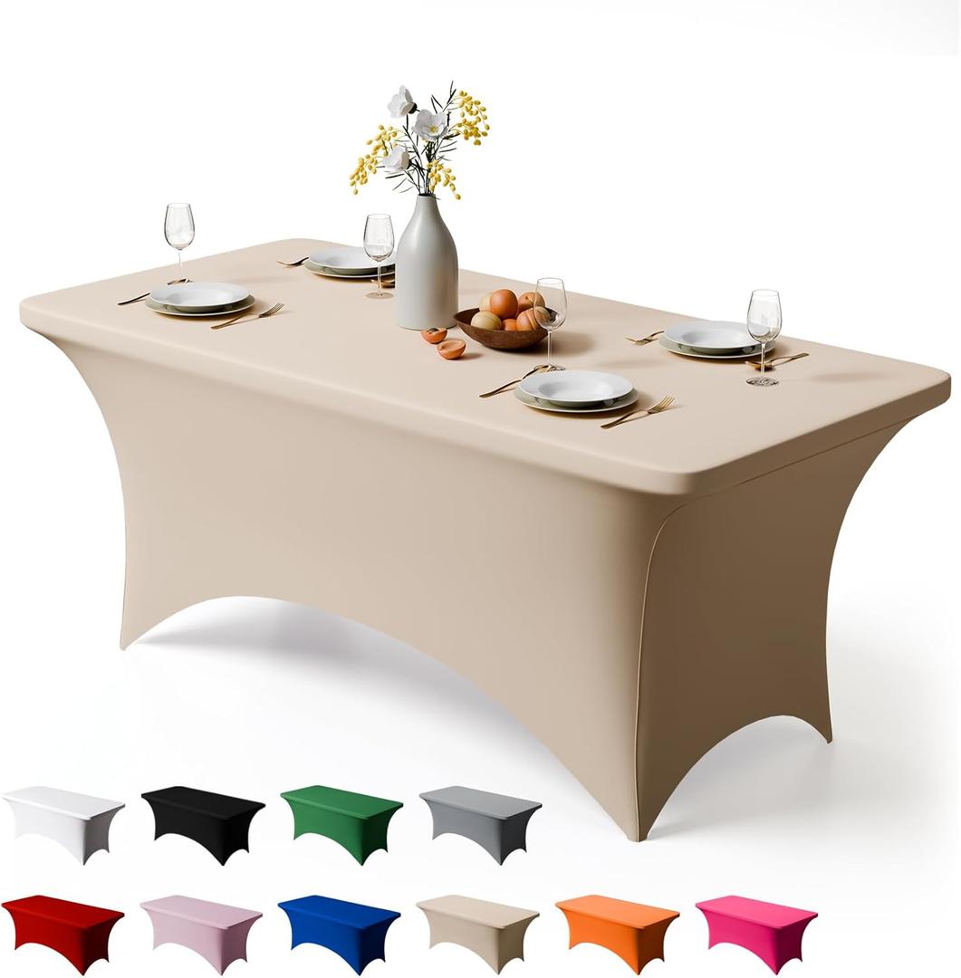 Trlyc 1 Pack 6FT Spandex Table Cloth - 72 x 30 Inch Rectangular Stretch Tablecloth, Wrinkle Resistant Scretch Table Cover for Wedding, Party, Banquet, Picnic, Outdoor Decoration (1Pcs,Champagne)