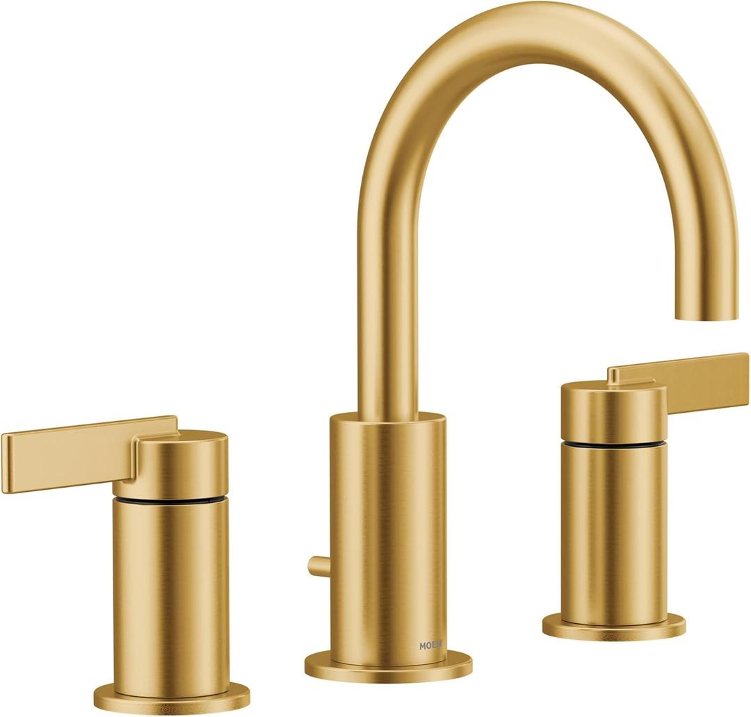 Moen Brushed Gold Cia Widespread 2-Handle High-Arc Bathroom Faucet for 3-Hole Bath Sink, Valve Required, T6222BG