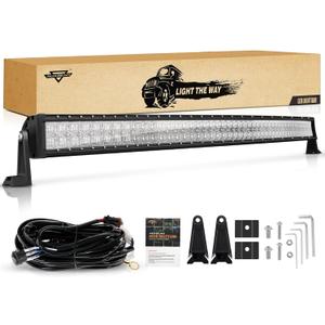 Auxbeam 50 Inch LED Light Bar Curved, 288W 28800LM Offroad Waterproof Driving Lights, Spot Flood Combo Beam Work Lamp with DT Wiring Harness Kit for Pickup Trucks SUV ATV UTV
