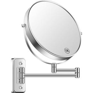 9 Large Wall Mounted Makeup Mirror 1X/7X Double-Side Bathroom Magnifying Mirror 360 Swivel Vanity Mirror Extendable Shaving Wall Mount Cosmetic Mirror for Men and Women, Chrome