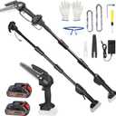 2-in-1 Cordless Pole Saw & 6 Inch/4 Inch Mini Chainsaw, Electric Pole Saw for Tree Trimming with 2x 21V 3.0Ah Batteries & Charger, 13FT Max Reach Battery Powered Pole Chainsaw for Wood Cutting